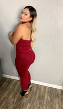 Load image into Gallery viewer, LOVE Burgundy Halter Sweater set
