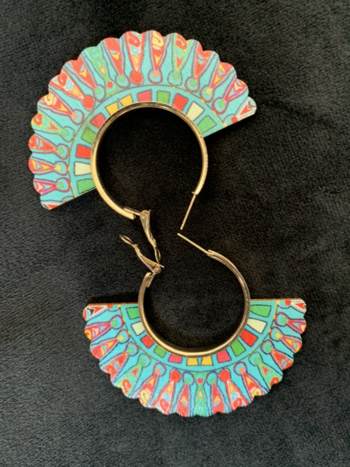 Turquoise wooden Fans