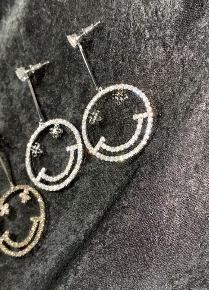Happy Face Rhinestone earrings