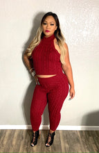 Load image into Gallery viewer, LOVE Burgundy Halter Sweater set
