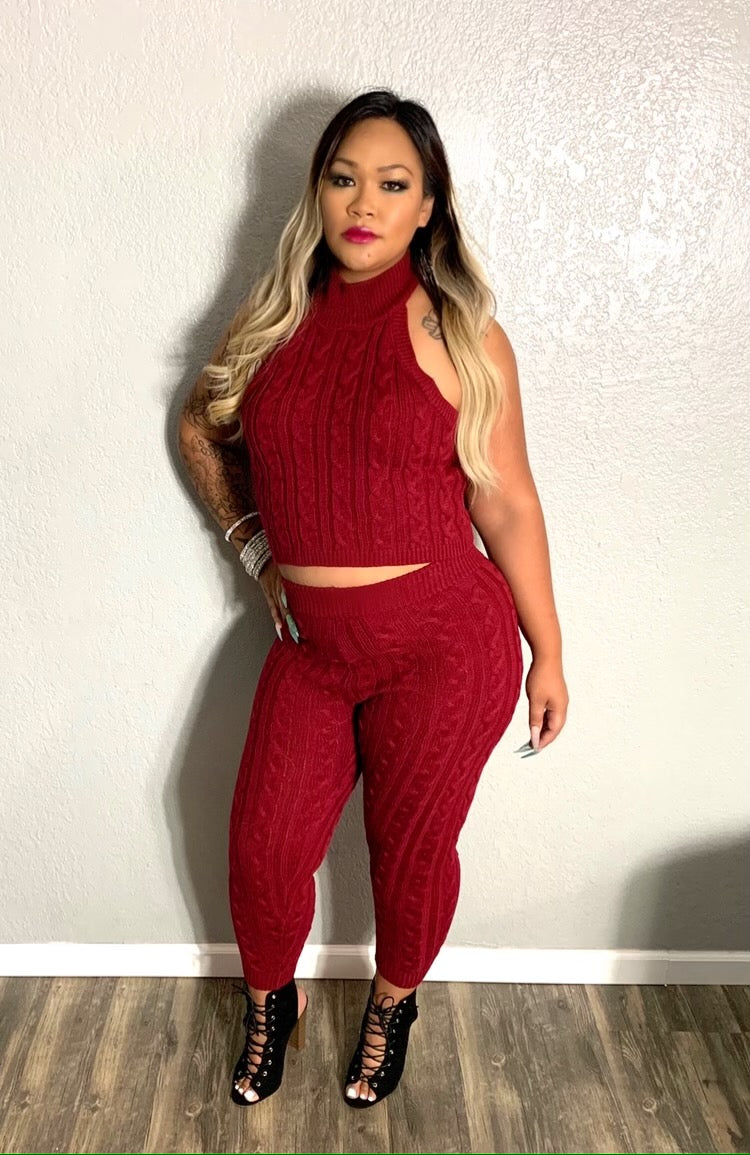LOVE Burgundy Halter Sweater set